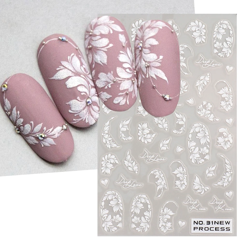 Nail Art Simple Elegant - الدانتيل الأبيض زهرة مسمار الفن ملصق