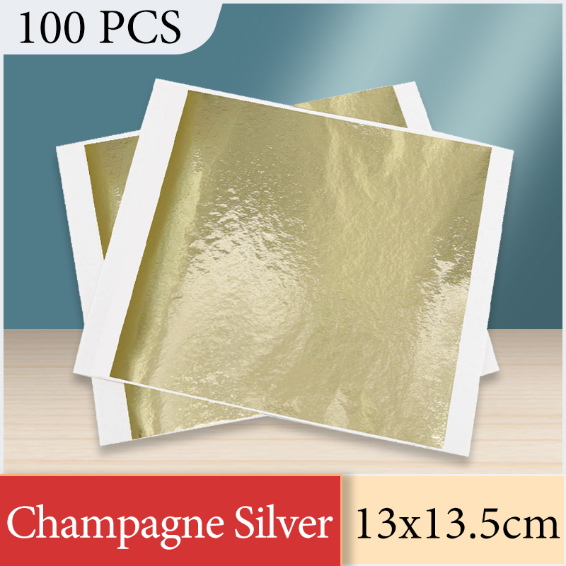 Nail Foil Transfer - 13x13.5 سنتيمتر الشمبانيا الفضة احباط ورقة