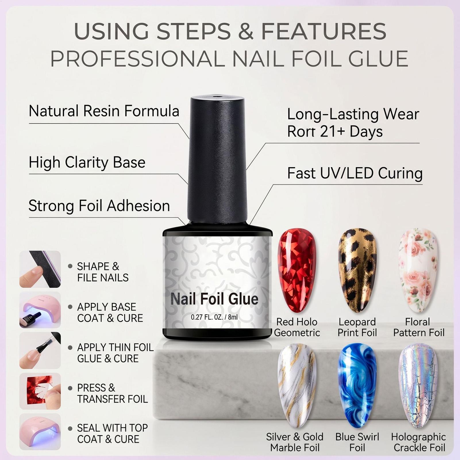 جل لاصق للأظافر 8 مل، جل نقل ا - مراجعة Nail Foil Transfer وسعره